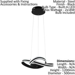 Loops Pendant Light Colour Black Shade White Plastic Bulb LED 2x18W Included - thumbnail 2