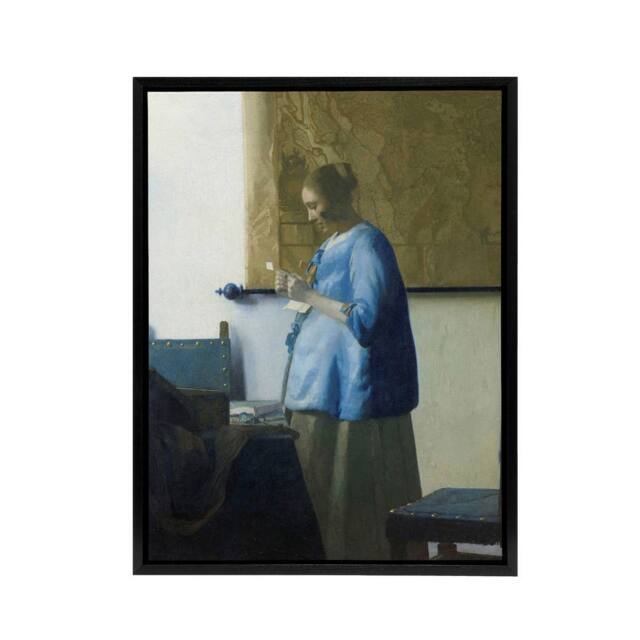 "Artery8 Johannes Vermeer Woman Reading A Letter Framed Canvas Wall Art Print - Size: W12"" x H16""" - image 1