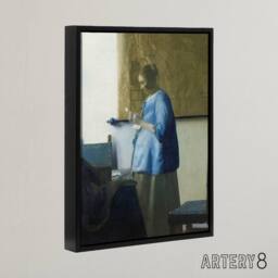 "Artery8 Johannes Vermeer Woman Reading A Letter Framed Canvas Wall Art Print - Size: W12"" x H16""" - thumbnail 2