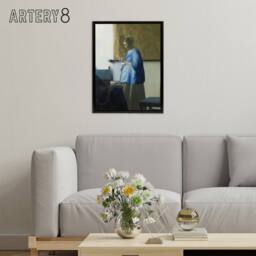 "Artery8 Johannes Vermeer Woman Reading A Letter Framed Canvas Wall Art Print - Size: W12"" x H16""" - thumbnail 3
