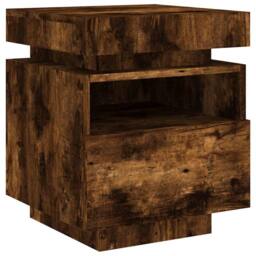 Berkfield Home Decorative Bedside Cabinet with LED Lights Smoked Oak 40x39x48.5 cm in Brown - thumbnail 5
