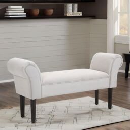 FURNOS Wooden Chaise Lounge Bed End Bench Seat With Arms in Grey - thumbnail 2