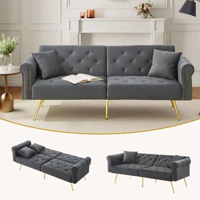 Matteo Modern Velvet 2-Seater Sofa Bed with 3-Stage Adjustable Backrest in Grey - image 1