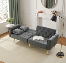 Matteo Modern Velvet 2-Seater Sofa Bed with 3-Stage Adjustable Backrest in Grey - thumbnail 9