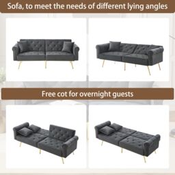 Matteo Modern Velvet 2-Seater Sofa Bed with 3-Stage Adjustable Backrest in Grey - thumbnail 6