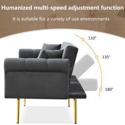 Matteo Modern Velvet 2-Seater Sofa Bed with 3-Stage Adjustable Backrest in Grey - thumbnail 8