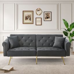Matteo Modern Velvet 2-Seater Sofa Bed with 3-Stage Adjustable Backrest in Grey - thumbnail 3
