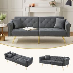Matteo Modern Velvet 2-Seater Sofa Bed with 3-Stage Adjustable Backrest in Grey - thumbnail 1