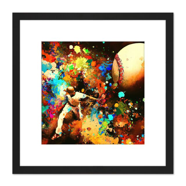 Artery8 Abstract Baseball Throw Colourful Abstract Paint Splat Painting Square Wooden Framed Wall Art Print Picture 8X8 Inch in Black - image 1