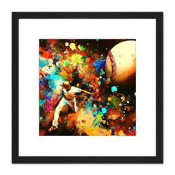 Artery8 Abstract Baseball Throw Colourful Abstract Paint Splat Painting Square Wooden Framed Wall Art Print Picture 8X8 Inch in Black - thumbnail 1