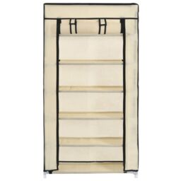 Berkfield Home Shoe Cabinet with Cover Cream 58x28x106 cm Fabric in Beige - Size: 58 x 28 x 106 cm - thumbnail 4
