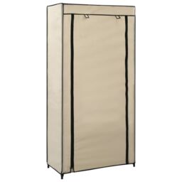 Berkfield Home Shoe Cabinet with Cover Cream 58x28x106 cm Fabric in Beige - Size: 58 x 28 x 106 cm