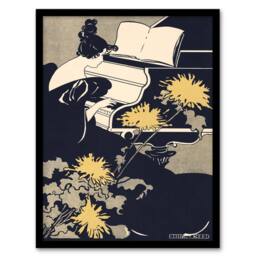 Artery8 Ethel Reed Framed Wall Art Print Miss Traumerei Piano Book Cover in Black - Size: A4 - thumbnail 1