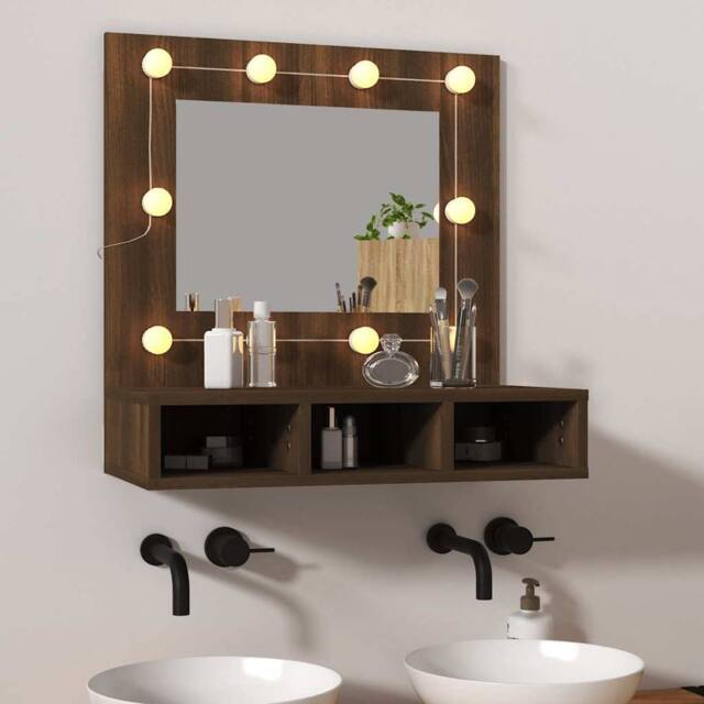 Berkfield Home Mirror Cabinet with LED Brown Oak 60x31.5x62 cm - image 1