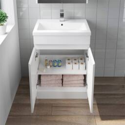 SPETLEK 600mm Freestanding Bathroom Vanity Unit Storage Cabinet in White - thumbnail 1