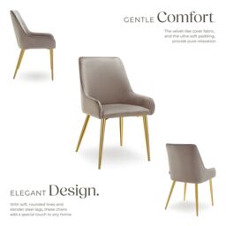tectake Dining Chair Avane Set Of 2 - Taupe - Size: 2 Pack - thumbnail 3