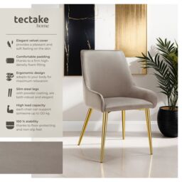 tectake Dining Chair Avane Set Of 2 - Taupe - Size: 2 Pack - thumbnail 2