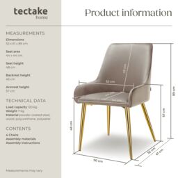 tectake Dining Chair Avane Set Of 2 - Taupe - Size: 2 Pack - thumbnail 6