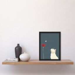 "Artery8 Tulip Flower & Butterfly White Cat Lover Design Framed Art Print in Grey - Size: W12"" x H16""" - thumbnail 4