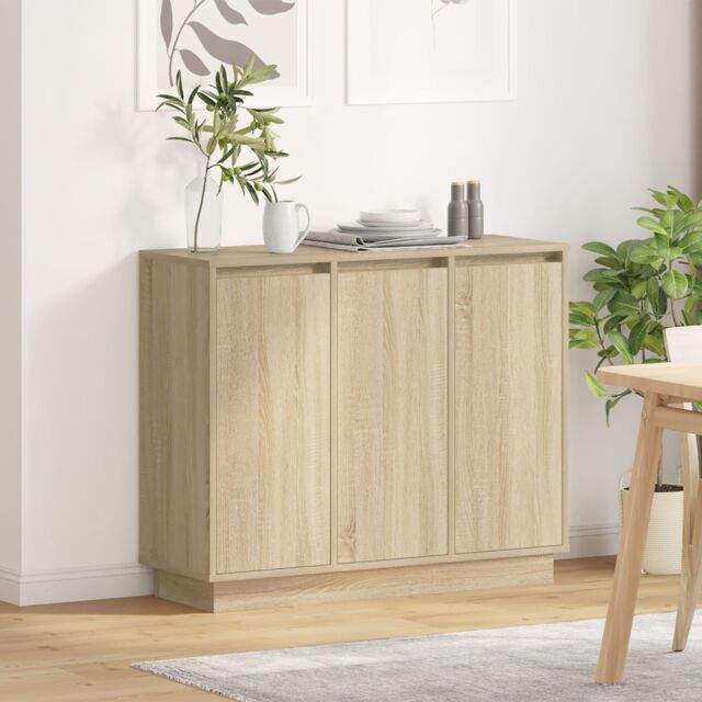 Berkfield Home LED Sideboard in Sonoma Oak - 90x32x75 cm - Engineered Wood in Beige - Size: 90 x 32 x 75 cm - image 1