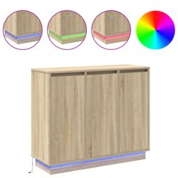 Berkfield Home LED Sideboard in Sonoma Oak - 90x32x75 cm - Engineered Wood in Beige - Size: 90 x 32 x 75 cm - thumbnail 4
