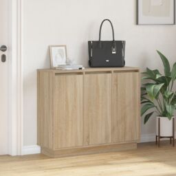 Berkfield Home LED Sideboard in Sonoma Oak - 90x32x75 cm - Engineered Wood in Beige - Size: 90 x 32 x 75 cm - thumbnail 5
