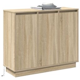Berkfield Home LED Sideboard in Sonoma Oak - 90x32x75 cm - Engineered Wood in Beige - Size: 90 x 32 x 75 cm - thumbnail 3