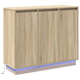 Berkfield Home LED Sideboard in Sonoma Oak - 90x32x75 cm - Engineered Wood in Beige - Size: 90 x 32 x 75 cm - thumbnail 2