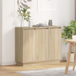 Berkfield Home LED Sideboard in Sonoma Oak - 90x32x75 cm - Engineered Wood in Beige - Size: 90 x 32 x 75 cm - thumbnail 1
