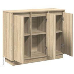 Berkfield Home LED Sideboard in Sonoma Oak - 90x32x75 cm - Engineered Wood in Beige - Size: 90 x 32 x 75 cm - thumbnail 6