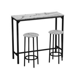 PAWNORA Bar Table & 2/4 Stools Set 3 Piece White Marble - thumbnail 1