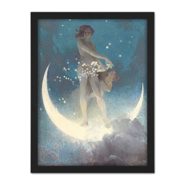 "Artery8 Wall Art Print Edwin Blashfield Spring Scattering Stars Painting Large Framed Wall Décor Art in Brown - Size: W18"" x H24""" - image 1