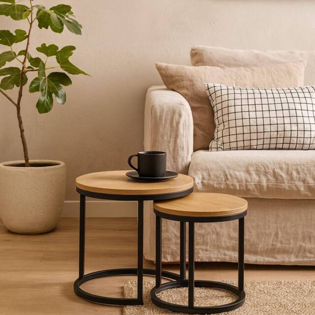 Wyld Haus Odense Nesting Tables Wild Oak Effect Black Steel Legs in Natural - image 1