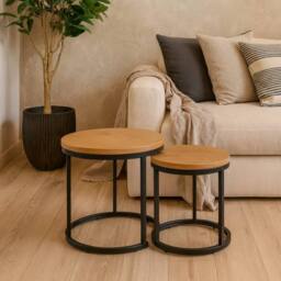 Wyld Haus Odense Nesting Tables Wild Oak Effect Black Steel Legs in Natural - thumbnail 2