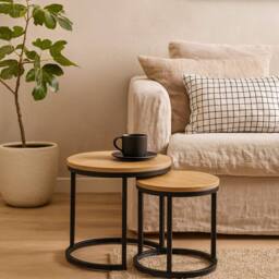 Wyld Haus Odense Nesting Tables Wild Oak Effect Black Steel Legs in Natural - thumbnail 1
