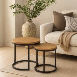 Wyld Haus Odense Nesting Tables Wild Oak Effect Black Steel Legs in Natural - thumbnail 3