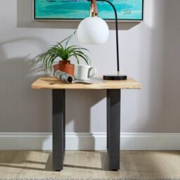 Home Source Live Edge Lamp Table Solid 26mm Acacia Top Black Metal Legs Home Furniture Unit in Natural - thumbnail 3