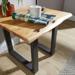 Home Source Live Edge Lamp Table Solid 26mm Acacia Top Black Metal Legs Home Furniture Unit in Natural - thumbnail 4
