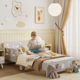 ZONEKIZ Kids Toddler Bed with Star & Moon Patterns, for Ages 3-6 Years - Grey - Size: Single - thumbnail 1