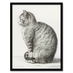 Artery8 Sitting Smiling Cat Pencil Drawing Bernard Framed Wall Art Print in White - Size: A4 - thumbnail 1