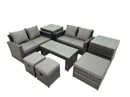 Fimous Outdoor Love Sofa Set 7 Seat Rattan Garden Furniture Set Dark Grey - thumbnail 2