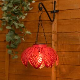 ValueLights Coral Colour Pop Solar Garden Hanging Lantern Light in Pink