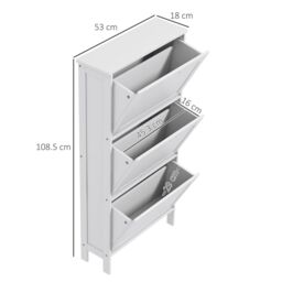 HOMCOM Narrow Shoe Storage Cabinet with 3 Flip Drawers, White - thumbnail 3