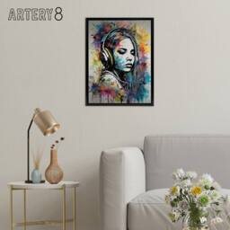 "Artery8 Girl With Headphones Music Paint Splat Framed Canvas Wall Art Print - Size: W12"" x H16""" - thumbnail 3