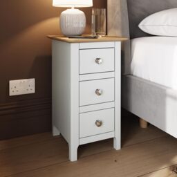 FWStyle 3 Drawer Ready Assembled Oak Veneer Bedside Chest Of Drawers White Linen