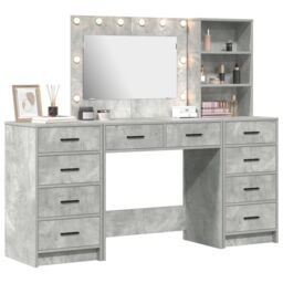 Berkfield Home 3 Piece Dressing Table Set with LED - Concrete Grey Engineered Wood - thumbnail 3