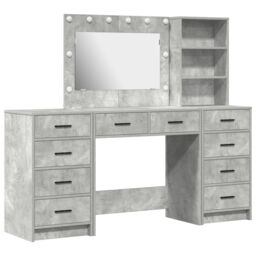Berkfield Home 3 Piece Dressing Table Set with LED - Concrete Grey Engineered Wood - thumbnail 2