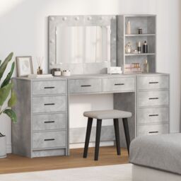 Berkfield Home 3 Piece Dressing Table Set with LED - Concrete Grey Engineered Wood - thumbnail 1