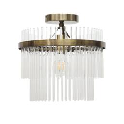 First Choice Lighting Georgia - Antique Brass with Glass Rods Flush Ceiling Light in Bronze