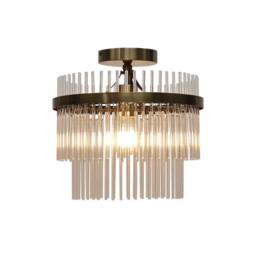 First Choice Lighting Georgia - Antique Brass with Glass Rods Flush Ceiling Light in Bronze - thumbnail 2